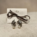 İncili Gümüş Renk Tasarım Küpe