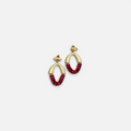 Jakris Rossa statement earrings featuring textured 24k gold plated bronze and vibrant red coral beaded drops.