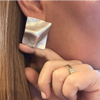 Jakris Noila sculptural square earrings in antique silver plated brass with a geometric curved surface design.