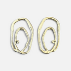 Jakris Alara gold plated brass earrings with an abstract, textured oval design and asymmetrical organic curves.