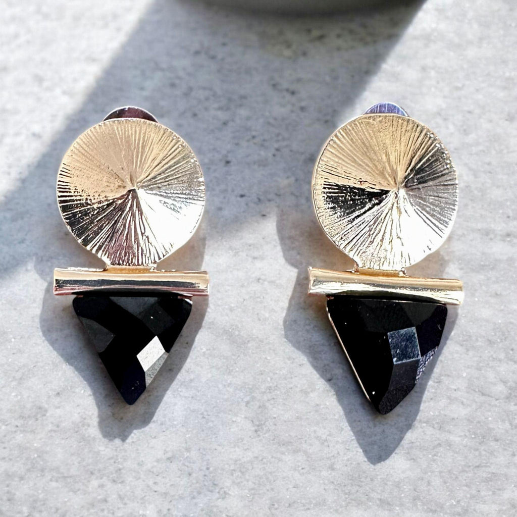 Siyah veya Kahverengi Taşlı Modern Geometrik Küpe