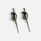 Jakris limited edition abstract modern earrings in white gold plated brass with gold tone ball accents