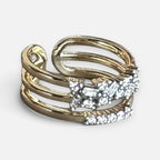 Jakris adjustable gold ring with multiple bands and sparkling zircon crystal accents in a modern design