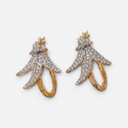 Jakris Anka bird inspired gold hoop earrings featuring sparkling zircon stone encrusted wing designs.