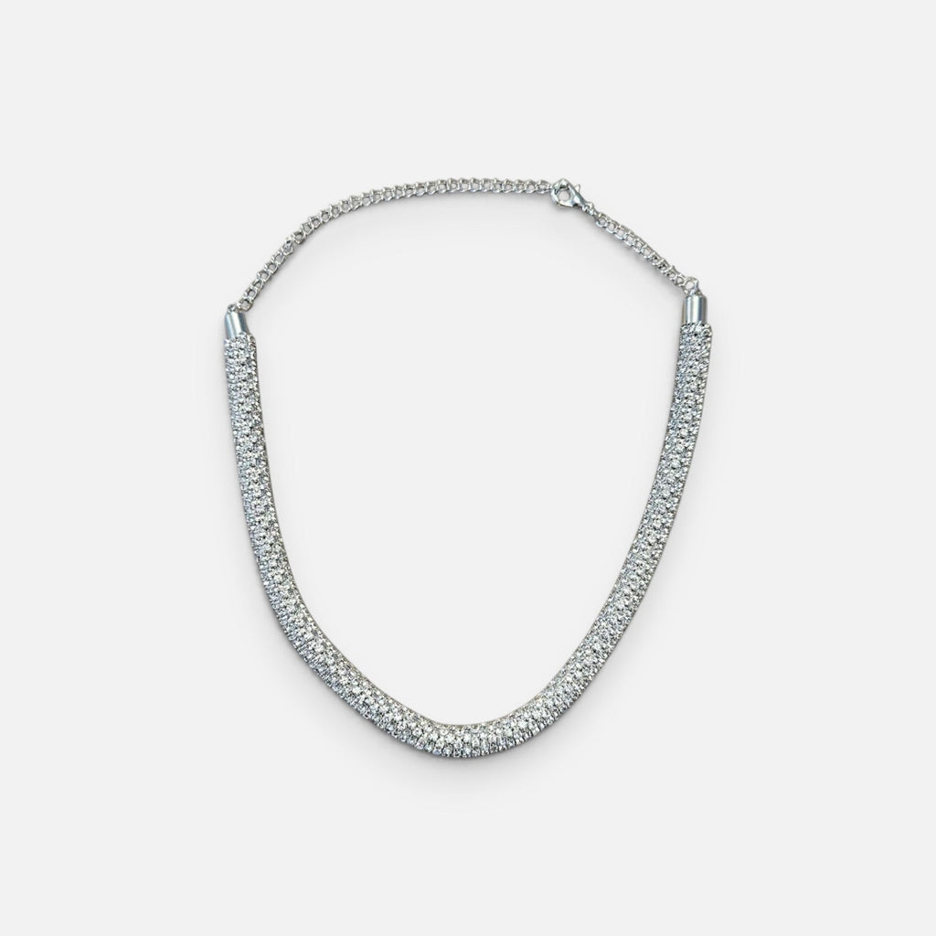 Jakris Celestia gümüş tonlu, kristal taşlı ve ayarlanabilir zincirli zarif choker kolye.
