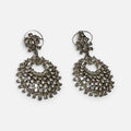 Jakris elegant dangling earrings featuring sparkling crystals in a circular design, perfect for bridal wear.