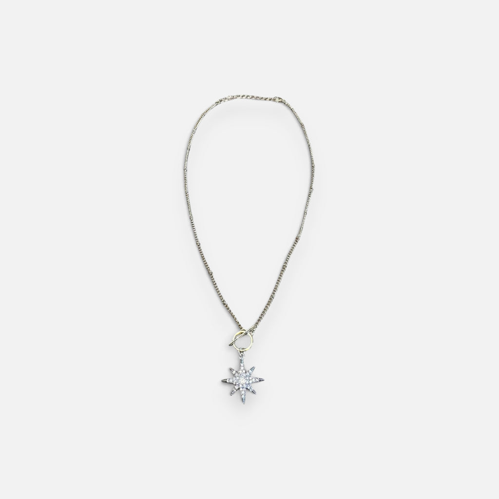 Jakris crystal North Star pendant necklace with an adjustable silver-tone chain and toggle clasp