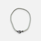 Jakris freshwater pearl bridal choker necklace featuring a sparkling zircon stone clasp detail on a white background.
