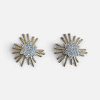 Jakris star-shaped stud earrings in gold tone with sparkling crystal embellishments and sunburst rays