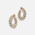 Jakris gold-plated fan-shaped hoop earrings featuring delicate pearl accents in an elegant openwork design.