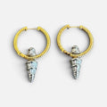 Jakris gold hoop earrings featuring silver pointed zircon drop pendants with a textured rope design