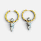 Jakris gold hoop earrings featuring silver pointed zircon drop pendants with a textured rope design