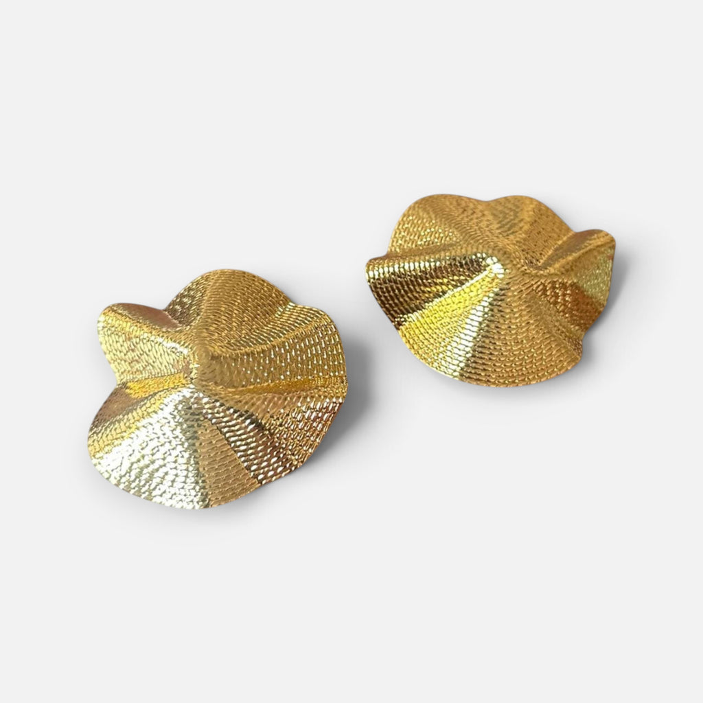 Jakris gold-plated brass earrings featuring a unique textured folded design for a bold artistic look