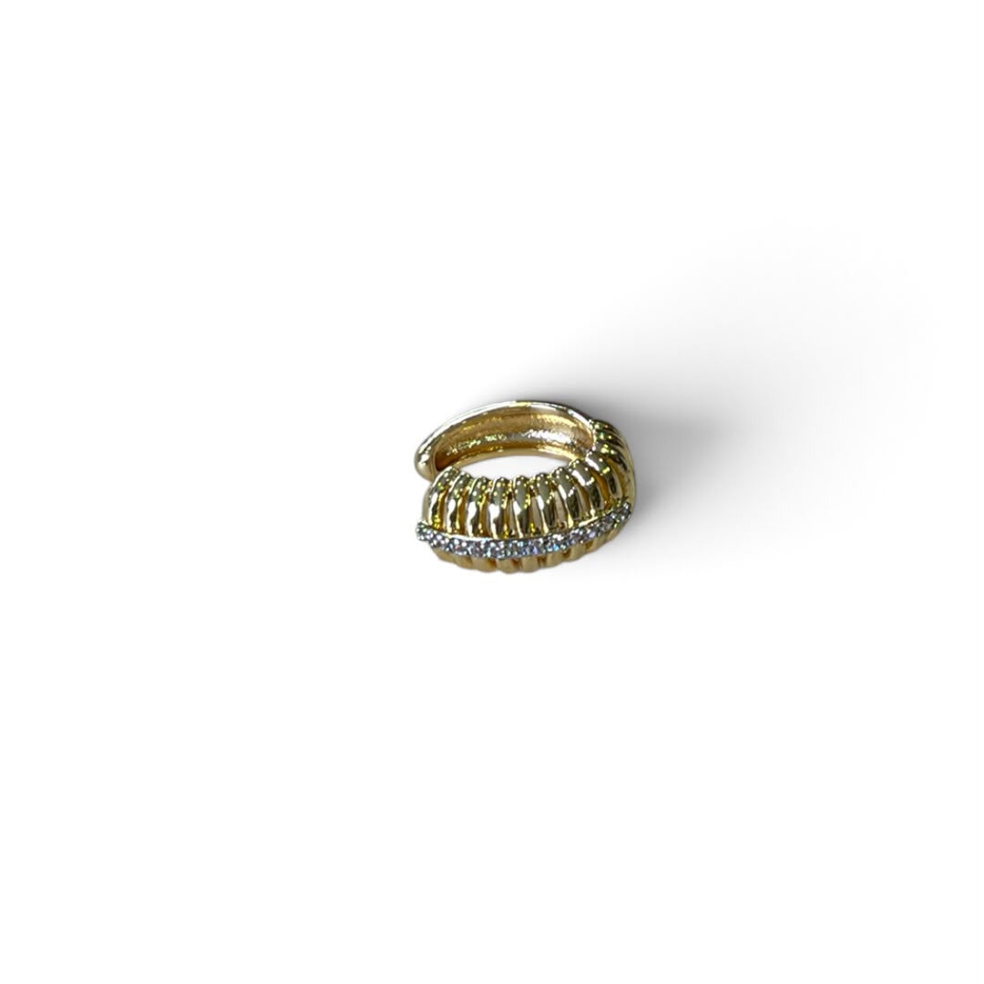 Jakris gold-tone ear cuff with a ribbed cage design and a central row of sparkling clear crystals