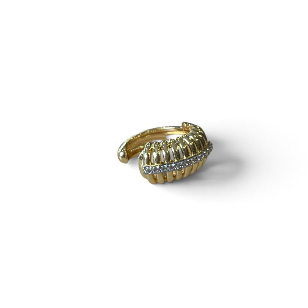 Jakris gold-tone ear cuff with a ribbed cage design and a central row of sparkling clear crystals