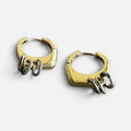 Jakris modern gold-tone hoop earrings featuring small silver-tone ring charms in a geometric design