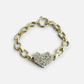 Jakris gold chain bracelet featuring a heart-shaped pendant encrusted with sparkling zircon crystals