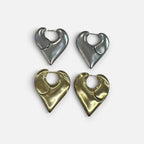 Jakris Joyce Maçaro designer heart-shaped earrings in brass with white gold rhodium plating and gold tone finish