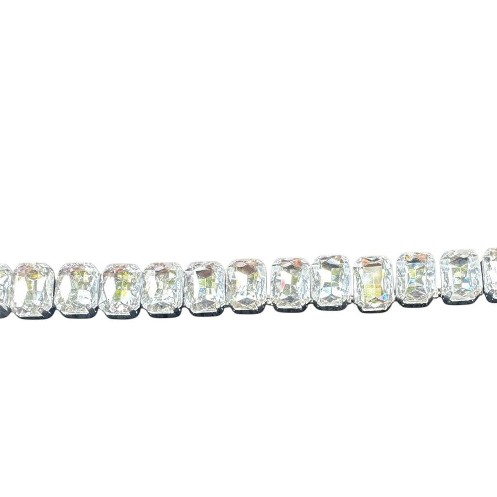 Jakris Liora choker necklace featuring high-shine emerald-cut crystals in a silver-tone setting.
