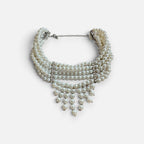 Jakris multi-strand pearl choker necklace with crystal accents, perfect for bridal or formal wear.