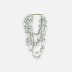 Jakris multi-strand long pearl necklace featuring layered white beads for a bridal or elegant formal look.