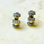 Jakris small gold hoop earrings featuring baguette-cut crystal stones, perfect for a Mother's Day gift.
