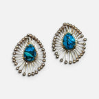 Jakris bohemian sunburst earrings featuring teardrop turquoise stones set in vintage gold-plated metal