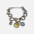 Jakris two-tone chunky chain necklace featuring vintage-style gold and silver coin pendants