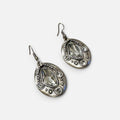 Jakris vintage style oval drop earrings in antique silver with clear crystal accents and bohemian detailing
