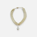 Jakris Zafira gold-tone multi-strand braided chain necklace with a central oval crystal-embellished pendant.
