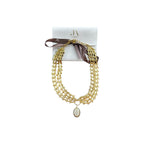 Jakris Zafira gold-tone multi-strand braided chain necklace with a central oval crystal pendant and branded pouch.